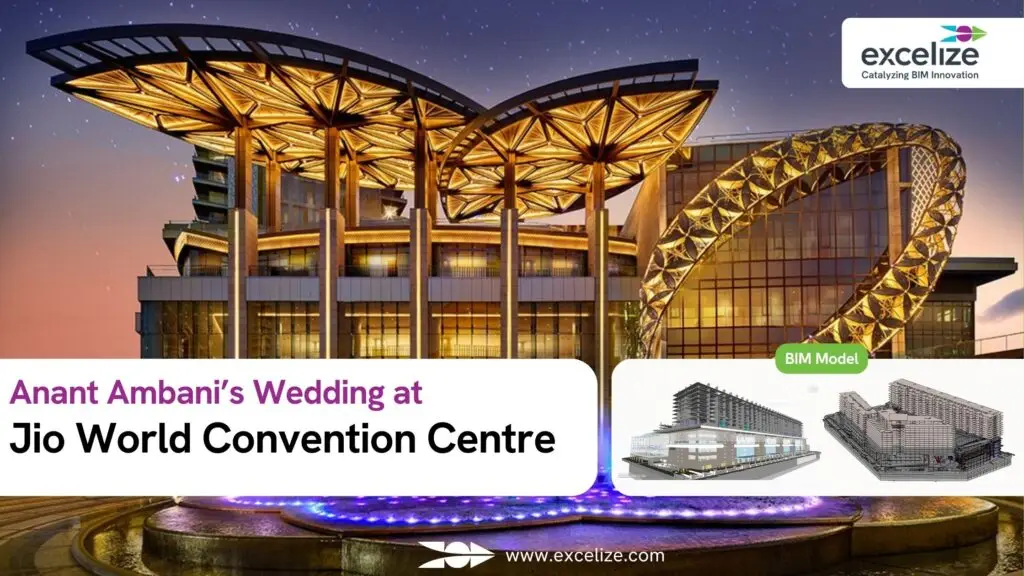Jio World Convention Centre - Front view of the expansive and modern convention center, showcasing its sleek architecture and well-lit entrance.