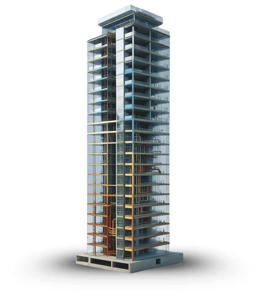 3D BIM model showcasing architectural and structural integration for construction project
