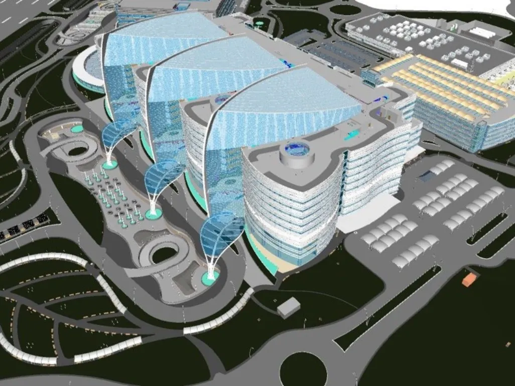 Architect using a VR headset to explore a detailed BIM model of a New York residential development.