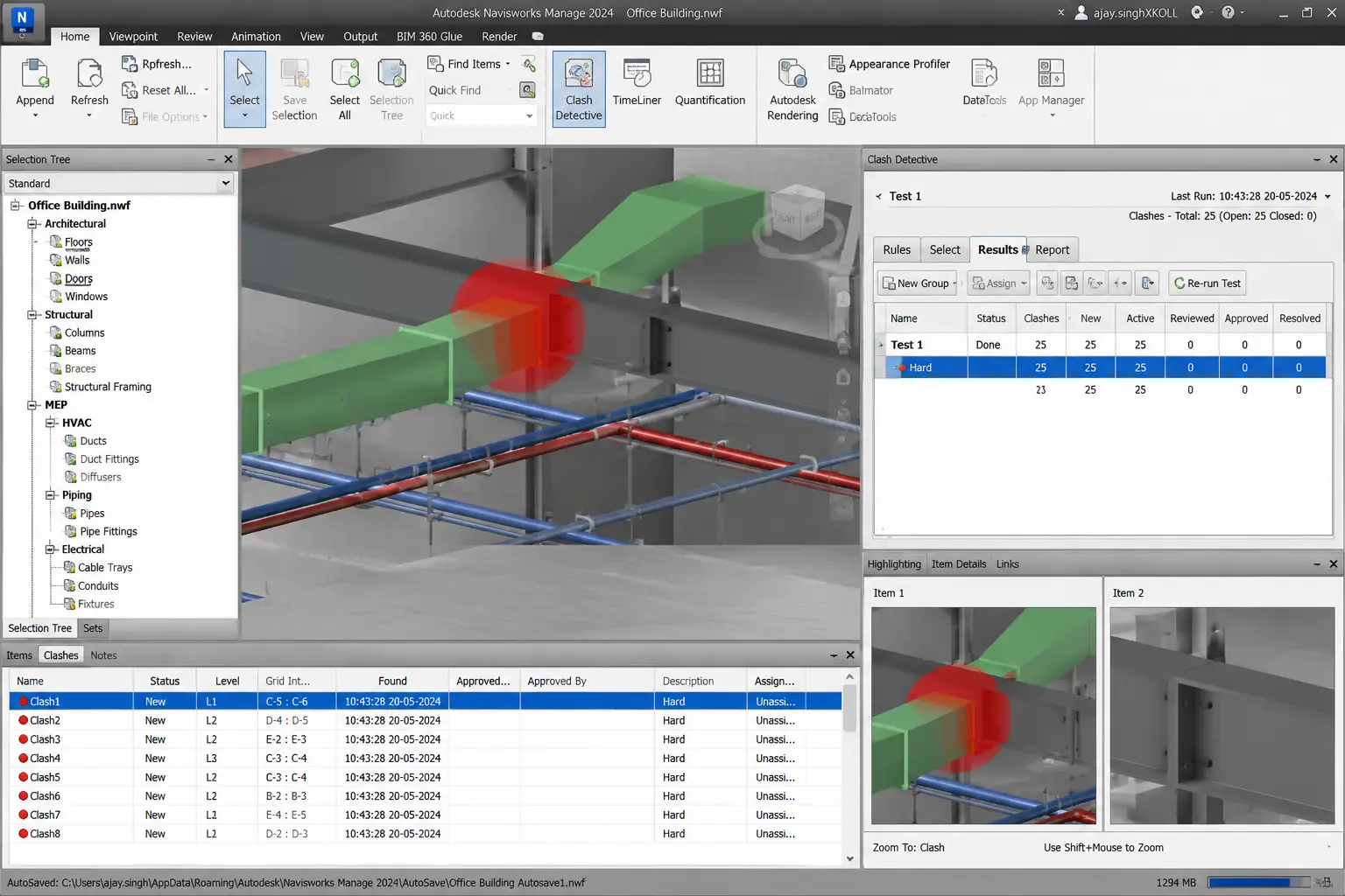 Navisworks Clash Detection View 1
