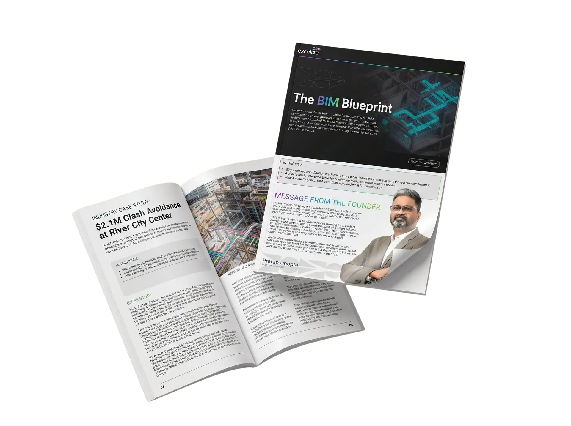 The BIM Blueprint newsletter, shown open across two pages